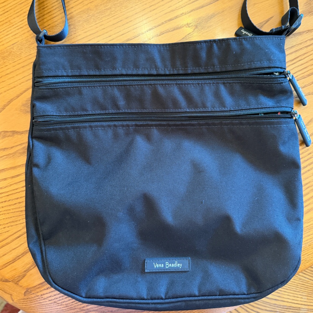 Vera Bradley Black Crossbody Messenger Bag with Dual Front Zippers